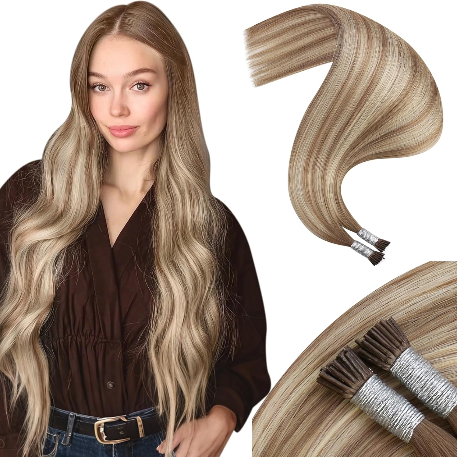 Micro Ring (Light brown human hair extensions with ash blonde highlights)