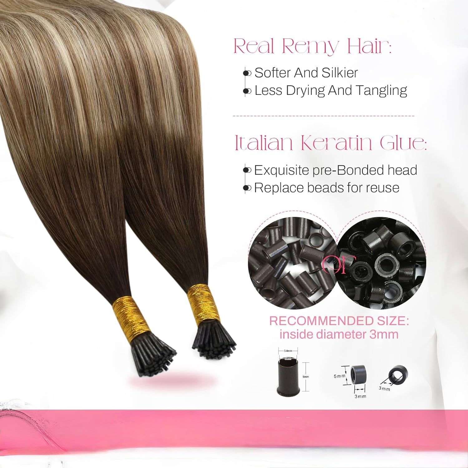 Micro Ring (Real human hair extensions, from dark brown to bleached blonde with light blonde and light brown)