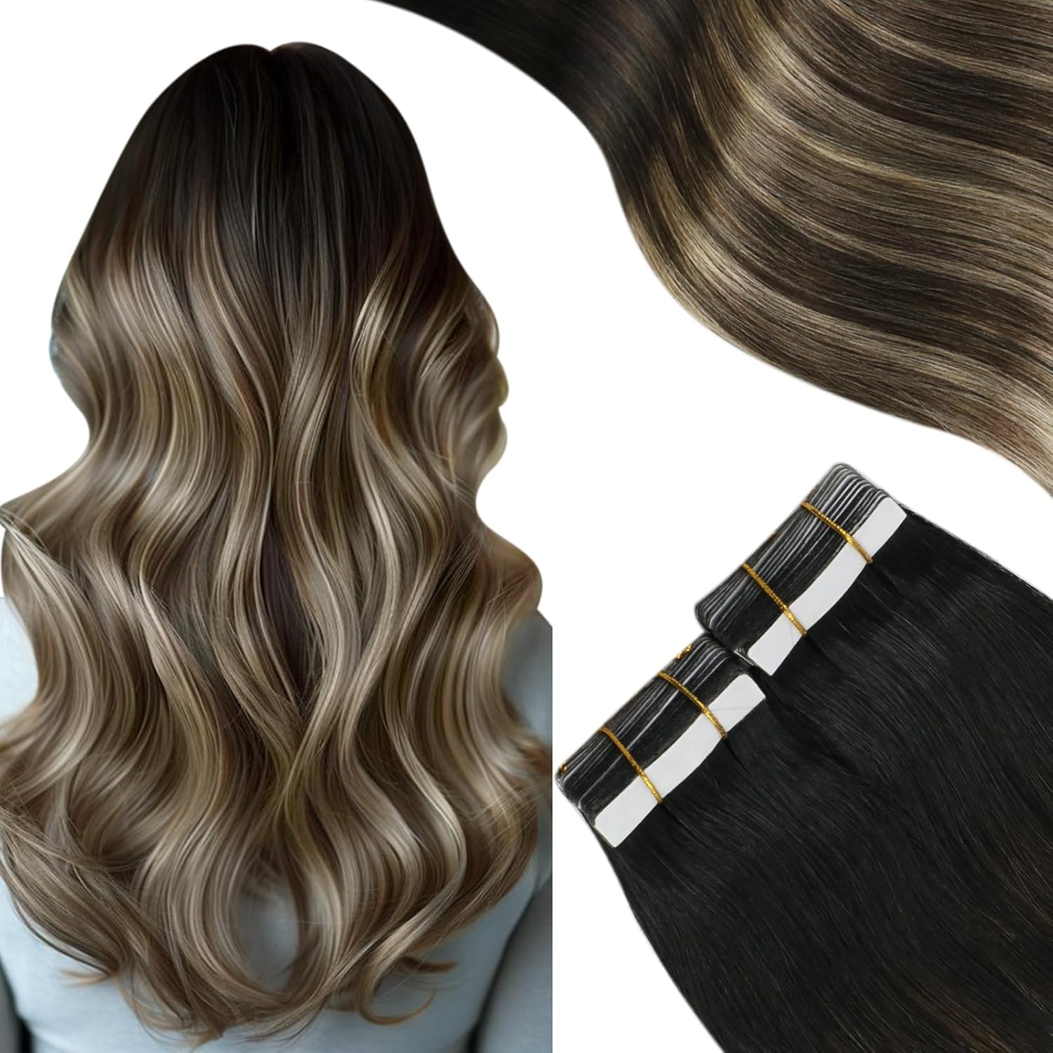 Tape In (Black Ombre Dark Brown Highlight 27 Caramel Blonde)